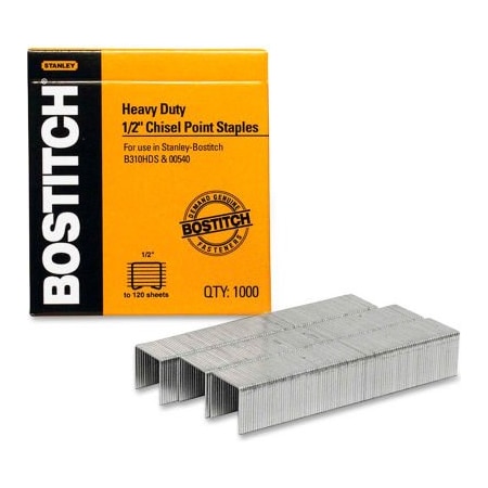 BOSTITCH Heavy Duty Staples, 1/2 in Leg L, Steel SB35121M